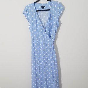 J. Crew Light Blue Polka Dot Midi True Wrap Dress
